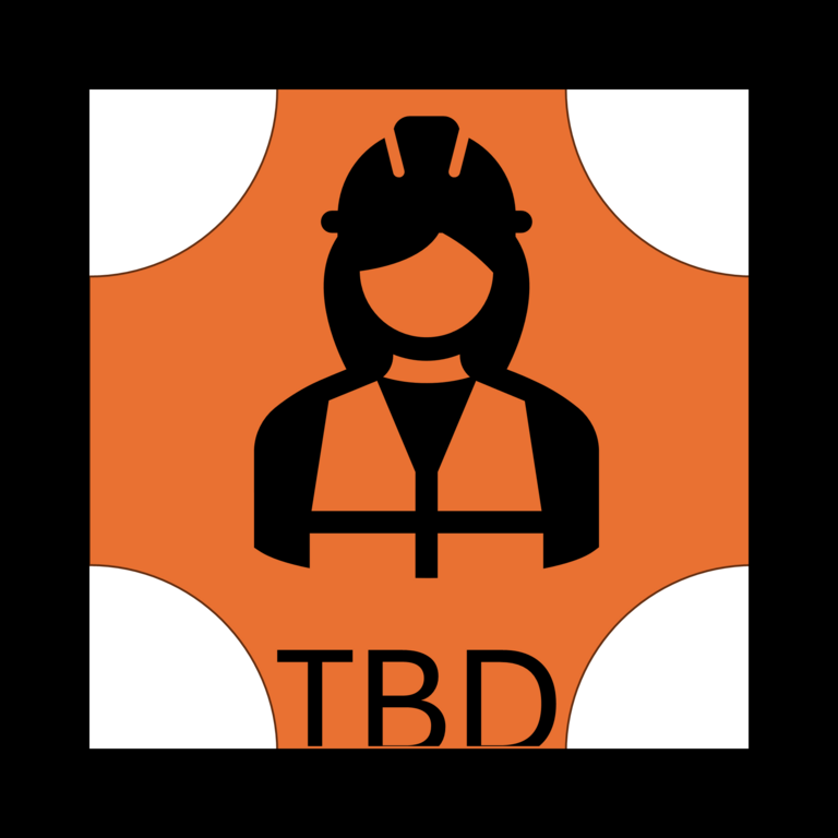 square with construction worker and "TBD"