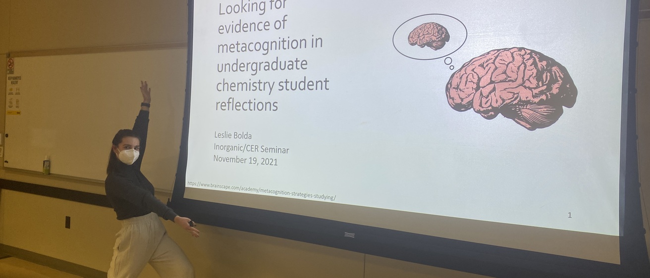 Leslie showing off her seminar title slide 