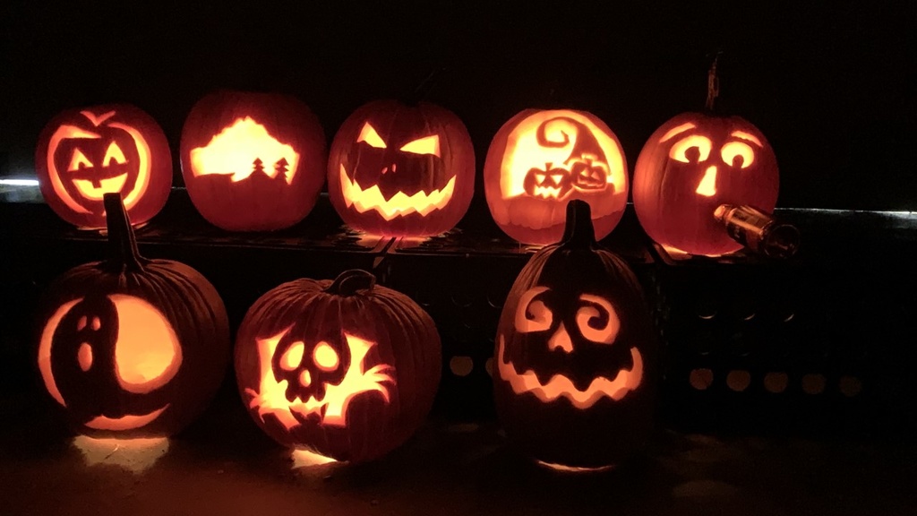 All the carved pumpkins lit up