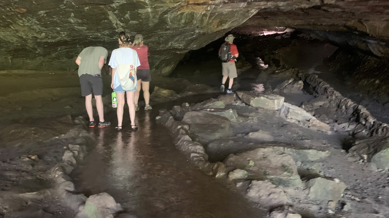 Walking through one of the large caves